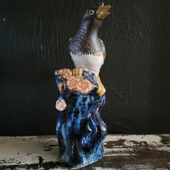 Vintage Porcelain Shiwan Magpie Bird Collection Vase Sakura Blossom - Picture 2 of 7